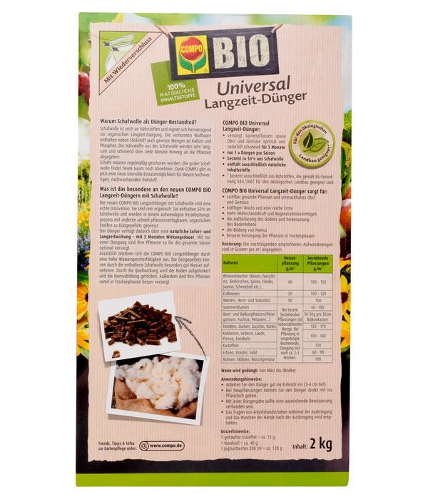COMPO BIO Universal Langzeit-Dünger Mit Schafwolle, 2 Kg 4 COMPO BIO Universal Langzeit-Dünger Mit Schafwolle, 2 Kg – Bild 2